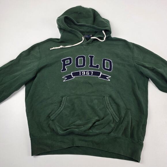 Polo Ralph Lauren Sweatshirt Hoodie Mens XL Green POLO 1967 Applique Pullover - Picture 2 of 10